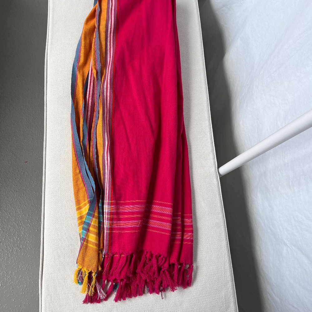 ZARA dark pink multi-colour large shawl scarf in cotton, EUC.